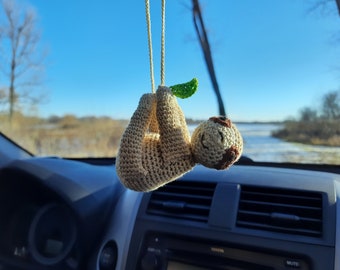 Sloth car charms hanging accessories rear view mirror hanger crochet Coworker present small car decorations