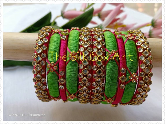 Silk thread bangles hotsell pink and green