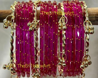 Kashmiri  Ghungru bangles with Rain drop glass bangles (16 Bangles)