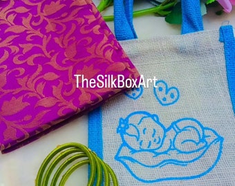 Lot of Jute Bags with Baby Design Bag with Bangles and Blouse piece for Return Gifts for Babyshower 8*6*4 inches Gifts