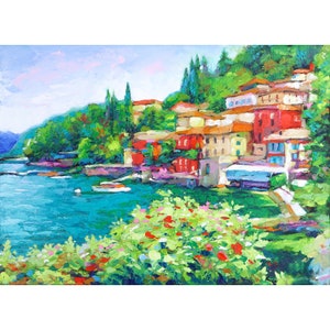 Lake Como Painting Italy Original Art Varenna Landscape Oil Painting Impasto Artwork 12"x16"