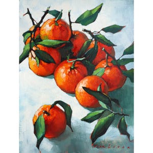 Tangerine Painting Fruit Original Art Citrus Oil Painting Still life Artwork 9&quot;x12&quot;