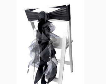 BLACK WEDDING DECOR/Black and White Wedding/Wedding Chairs/Wedding Chair Covers/Wedding Chair Sash/Bride and Groom Seat/Sweetheart Table