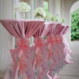 WEDDING HIGHBOY TABLE decorations, Bands Ties Bows, Organza Ruffle Wedding Ceremony Reception Chair Decorations, Sweetheart Table Decor