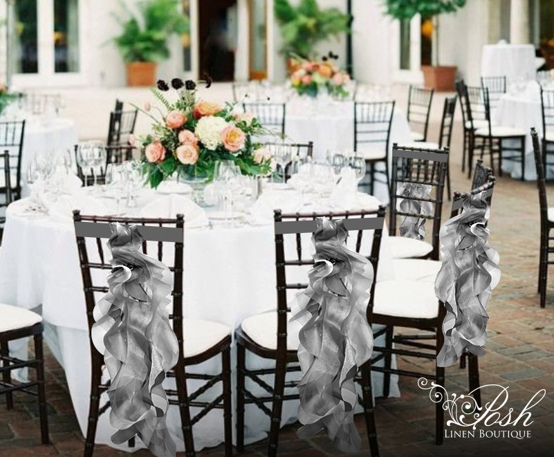 SILVER CHAIR SASHES for Wedding Silver Ruffled Chair Ties Etsy