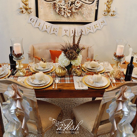 Thanksgiving Chair Sashes Cream Gold Set Of 4 Only 39 99 Pre Made And Ready To Ship Today