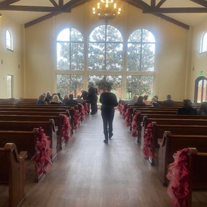 Pew Drapes, Pew bows, Pew Decor, Pew decorations, Bows, Organza Ruffle Wedding Ceremony Reception Decorations, Sweetheart Table Decor