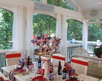 Organza Chair Sashes for 4th of July, USA Flag Themed Veteran Day Decor, American Flag Decoration, Red, White and Blue Memorial Day Decor