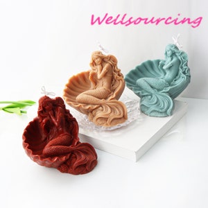 Sleeping Mermaid Silicone Candle Mold Craft Beauty Sitting on Shell Mould Plaster Resin Statue Making Tools Home Fragrance Decoration