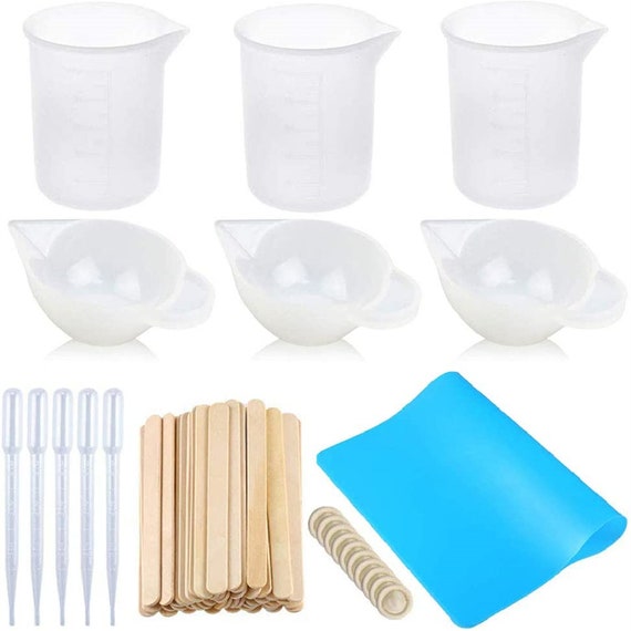 Reusable Silicone Resin Measuring Cups Tool Kit 100ml Measuring Cups Mini Mixing  Cups With Wooden Sticks Silicone Mat Finger Cots Pipettes 