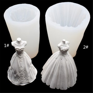Beautiful 3D DIY Silicone Wedding Dress Candle Mold Resin Mold Soap Craft Aroma Mold Fondant Cake Molds