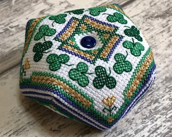 Handmade Complete Shamrock Biscornu Pincushion