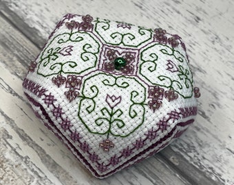 Handmade Complete Blackwork Tulips Mini Biscornu Pincushion