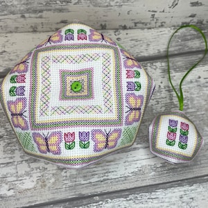 Pattern Cross Stitch Biscornu/Scissor Fob Pincushion - Spring Butterflies