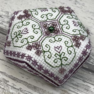 Biscornu Pincushion - Tulip - Cross Stitch - Handmade - Blackwork