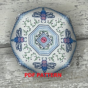 Pattern Cross Stitch Biscornu Pincushion - Dragonflies