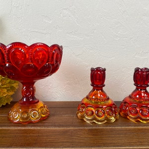 Vintage Ruby Amberina Set Of Moon And Stars Glass Candlestick Candle Holders L E Smith Candle Holder Pair or Goblet / Compote
