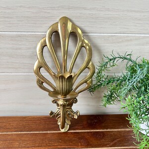 Scalloped Brass Sconce Solid Brass Grandmillennial Candle Sconce Andrea by Sadek Vintage Circa 1980s Shell Motif