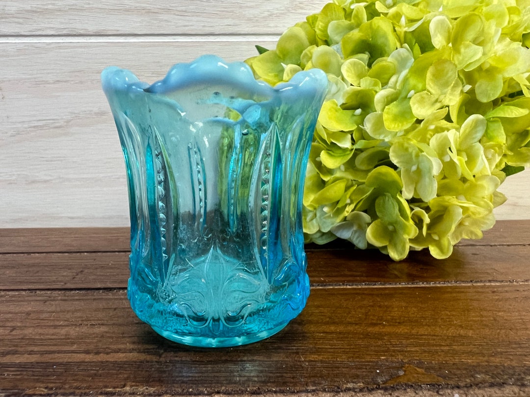 Antique Jefferson Blue Opalescent Glass Iris and Meander Etsy