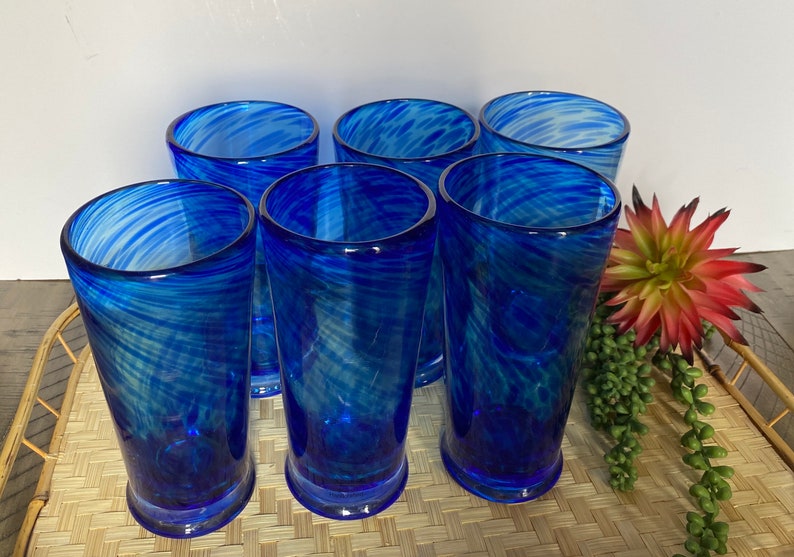 Retro Home Studio Blue Confetti Art Glass Cocktail Tumblers / Etsy