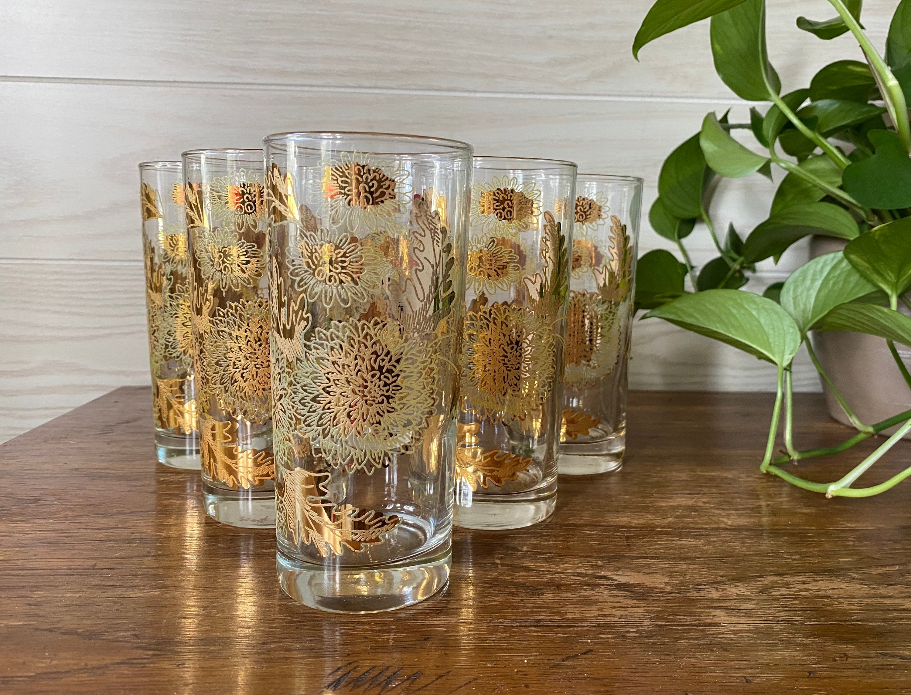 Bartlett Collins Pokeé Gold Chrysanthemum Highball Glasses Etsy