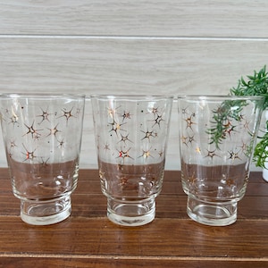 Mid-Century Modern Gold Atomic Starburst Glasses / Tumblers - Set of 3