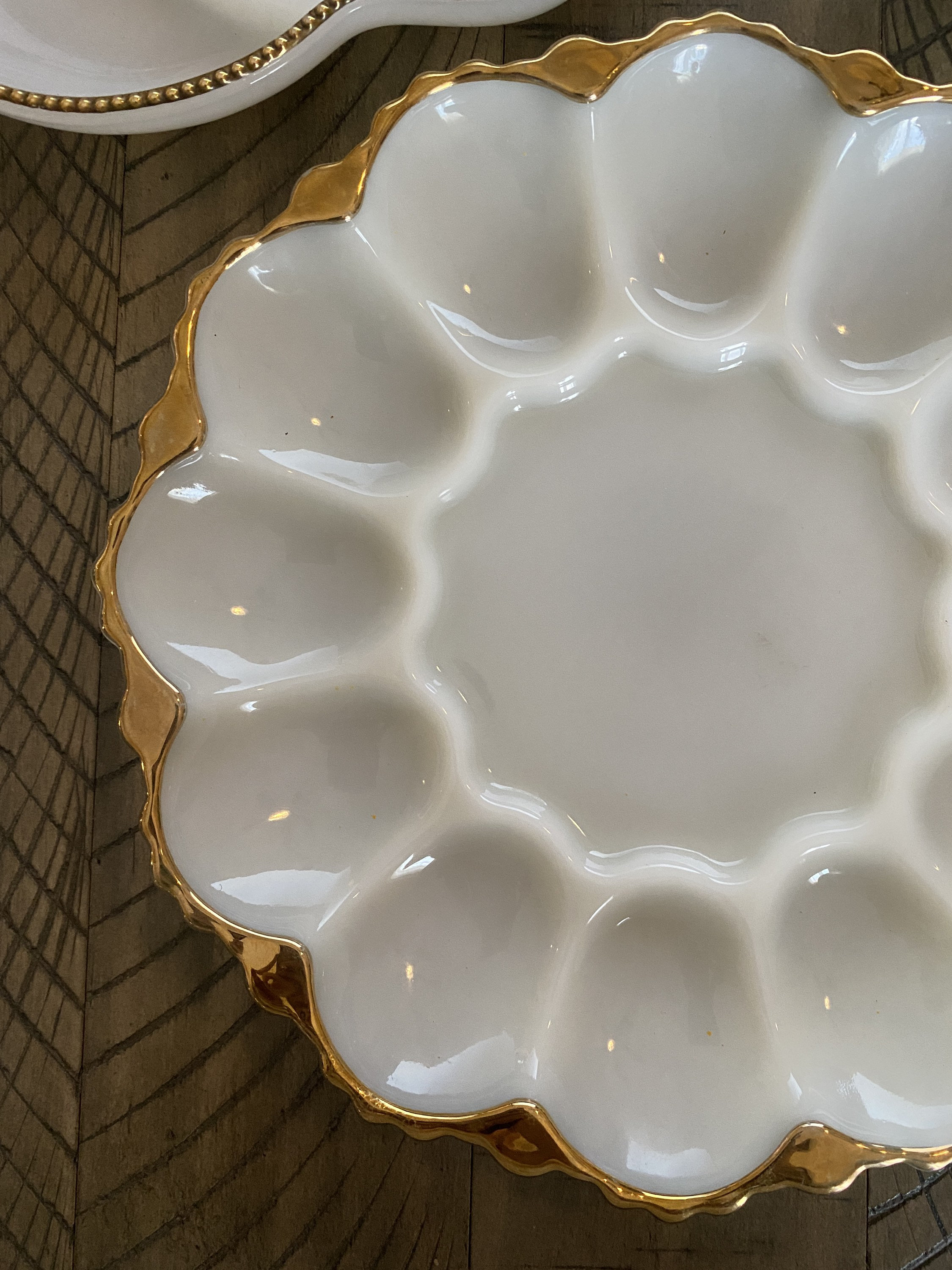 Vintage Gold Trim Milk Glass Egg/oyster/relish Dishes Etsy