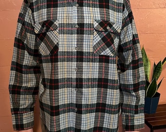 Camisa Pendleton para hombre, grande, azul, verde, rojo, cuadros, estilo vintage, de lana, con bolsillos con botones, EUC