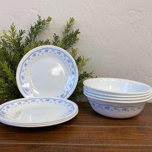 Vintage Corelle Morning Blue 6 3/4” Bread and Butter Plate and 6 1/4” Cereal Bowl