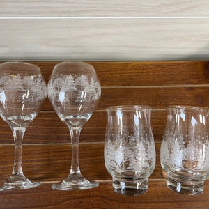 Vintage Libbey Winter Wonderland Wine Water Iced Tea Glasses Goblets Arby’s Promotion 22K Gold Rim