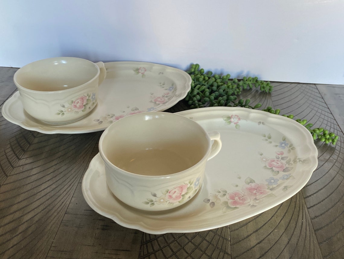 Set of 2 Pfaltzgraff Tea Rose Snack Sets / Soup and Sandwich Etsy
