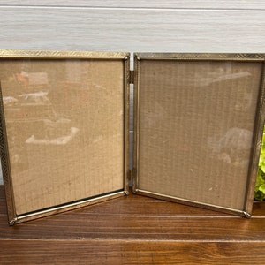 Vintage Brass Gold Filigree Double Picture Hinged 8”x10” Frames
