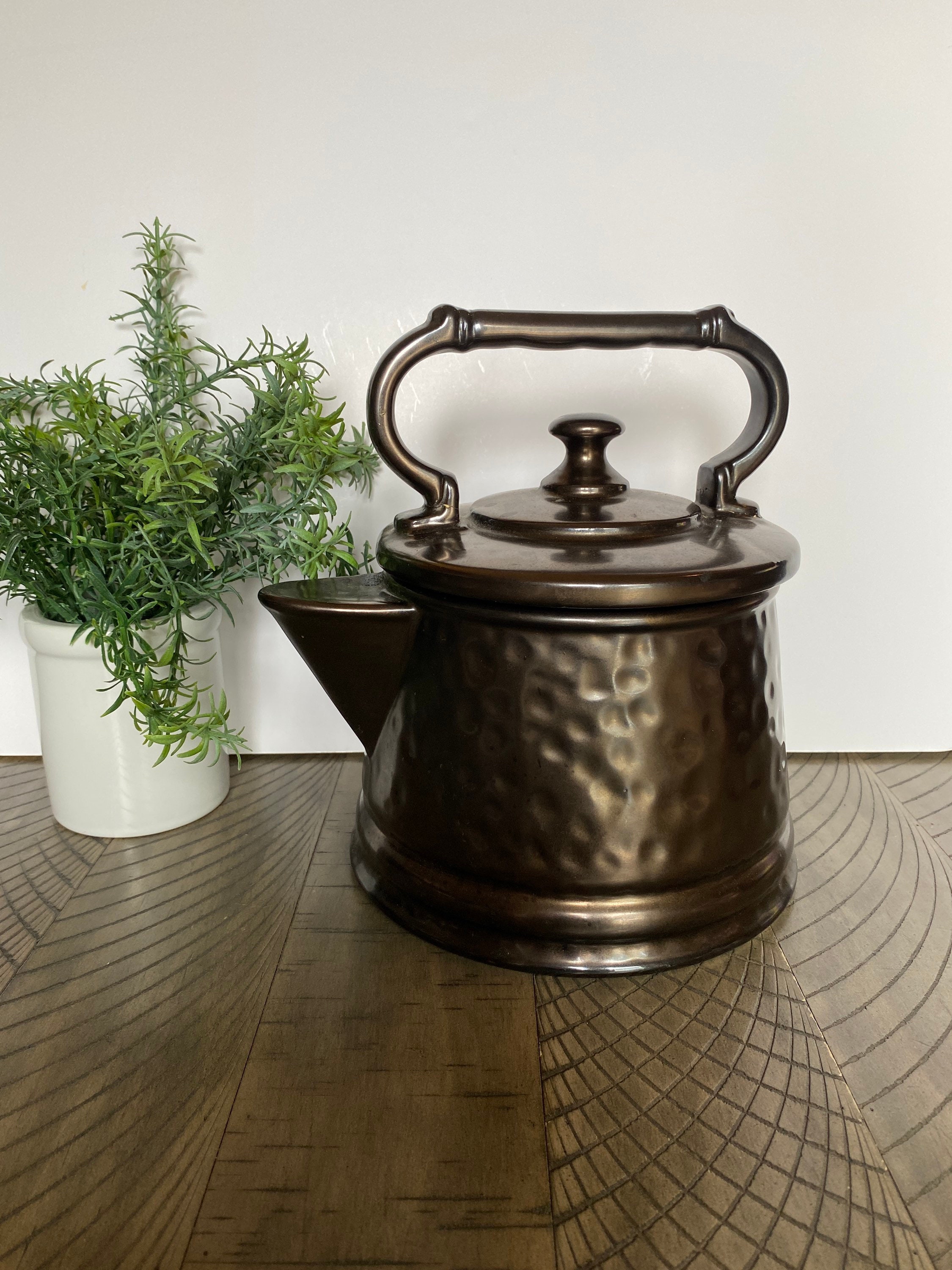 ON SALE Vintage Mccoy Pottery Bronze Finish Tea Kettle Etsy UK