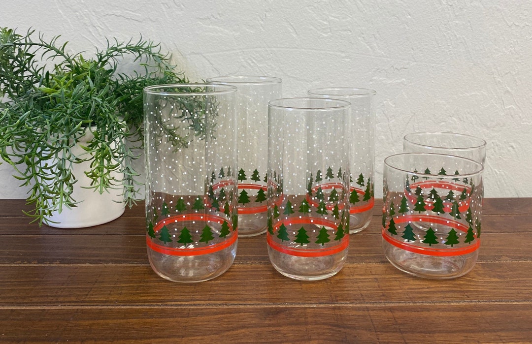 Vintage Libbey Christmas Tree Snowfall Glasses Etsy