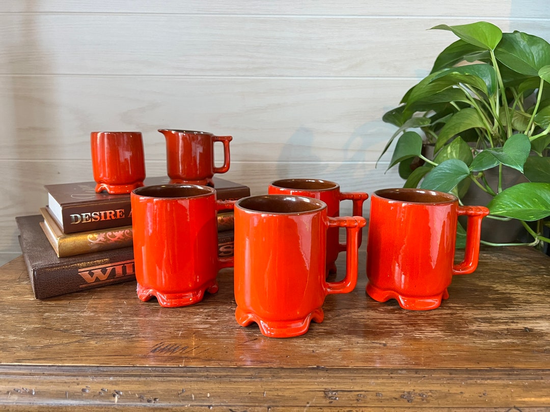 Vintage Frankoma Coffee Cups and Sugar/ Creamer Set in Flame Etsy