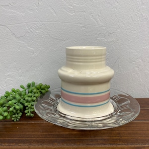 Vintage McCoy StoneCraft Rosa und Blau Streifen Kerzenhalter