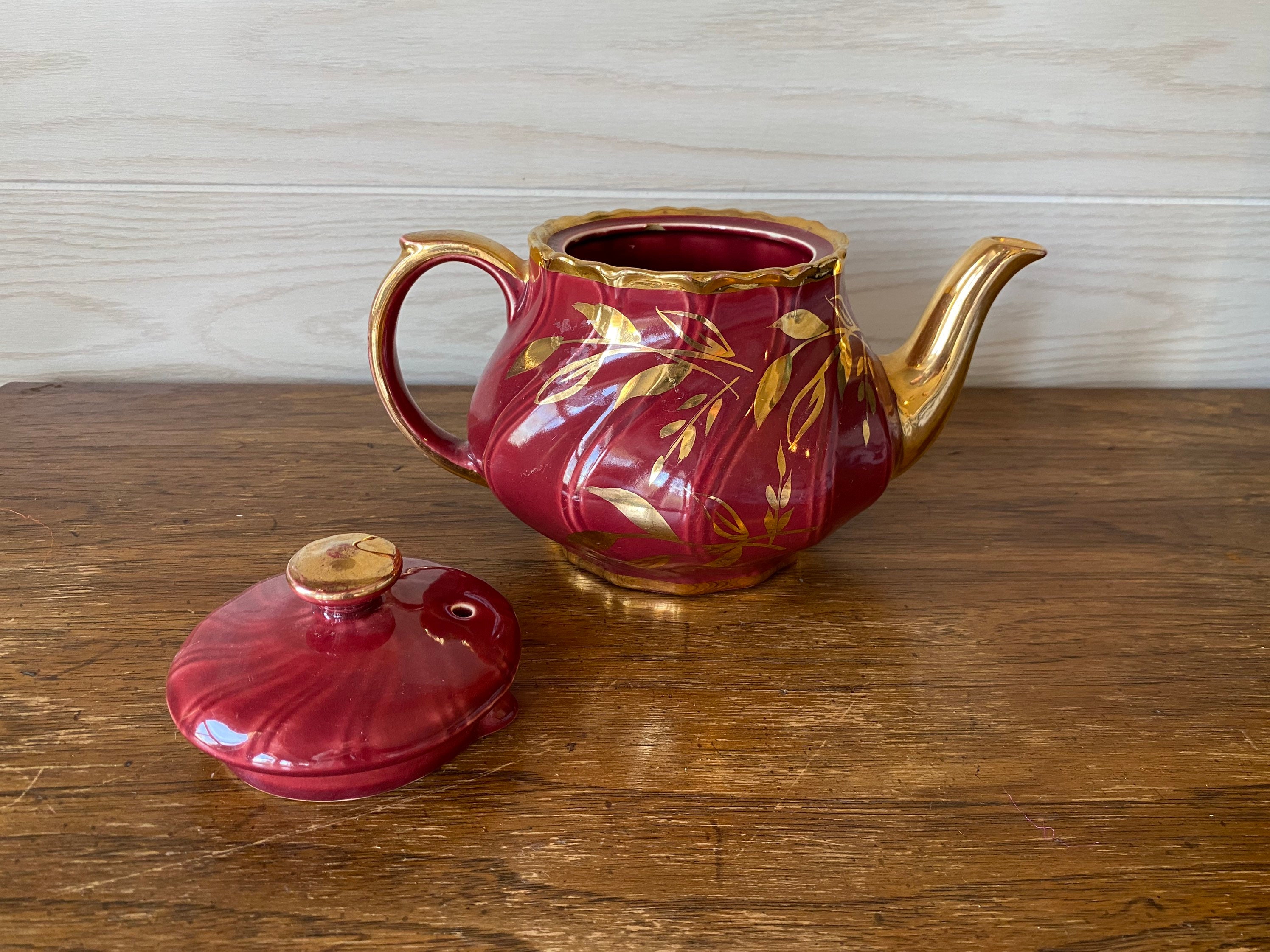 1940s Sudlows Burslem Burgundy Red and Gold Teapot Made in Etsy