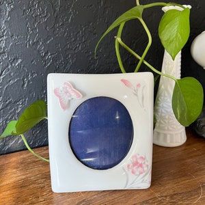 Vintage Japanese Ceramic Photo Frame with Pink Butterflies
