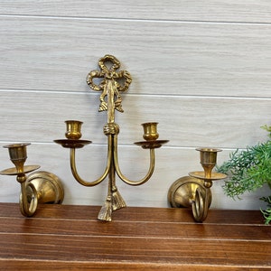 Set of Vintage Brass / Gold Finish Filigree Tassel Wall Candleholder Sconces