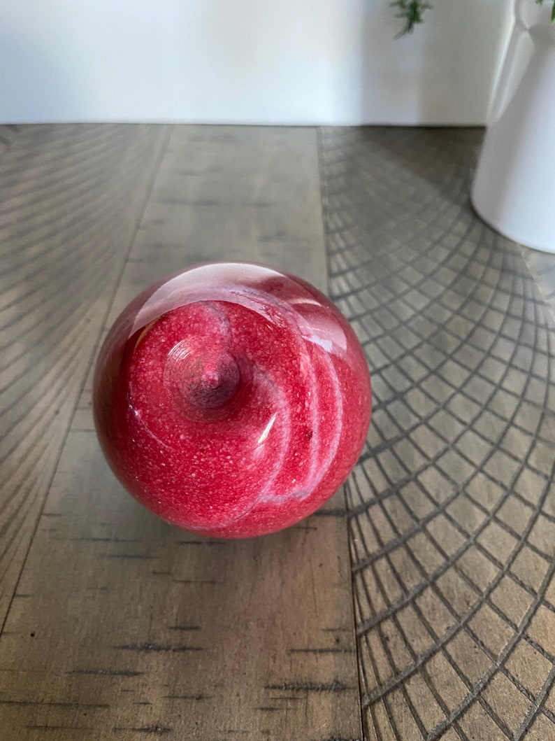 Vintage Marble Apple Paperweight with Brass Leaf