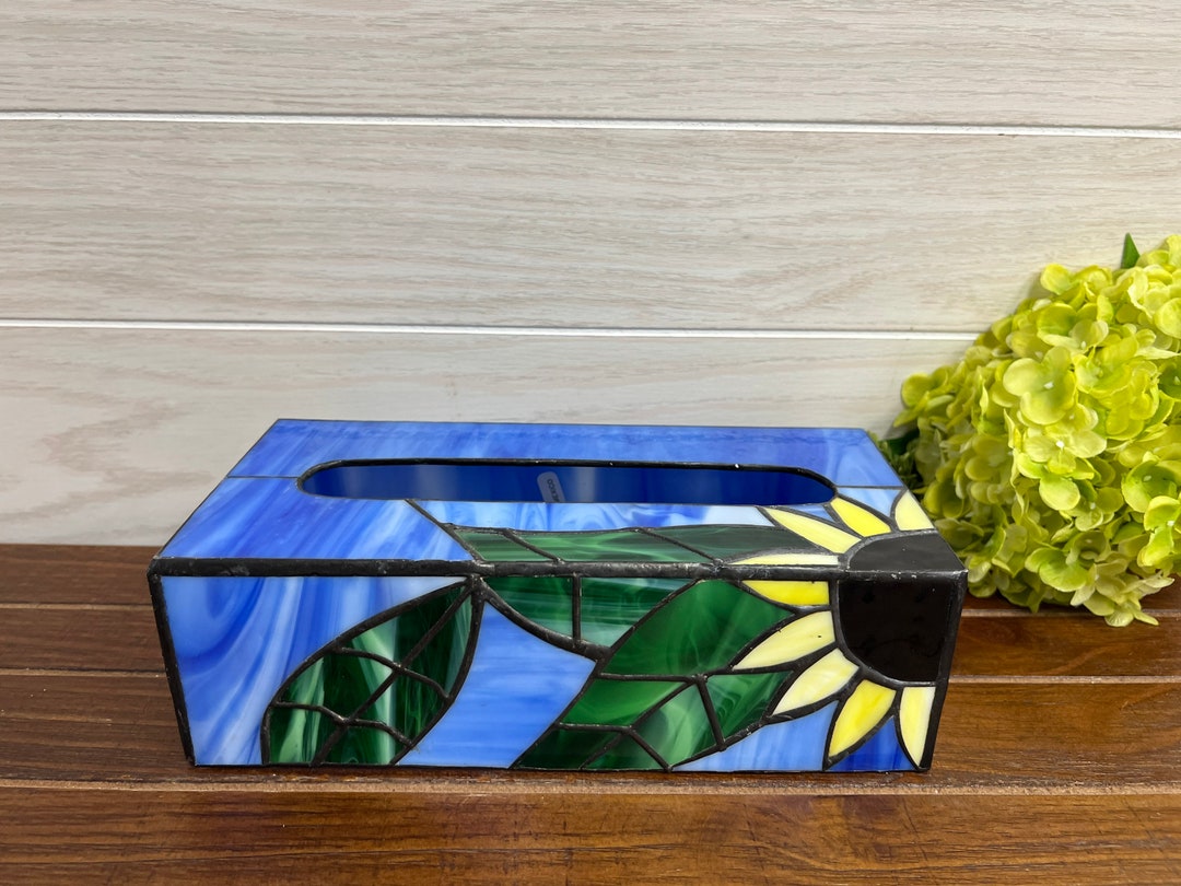 Handmade Stained Glass Tissue Box Cover Cobalt Blue With Etsy
