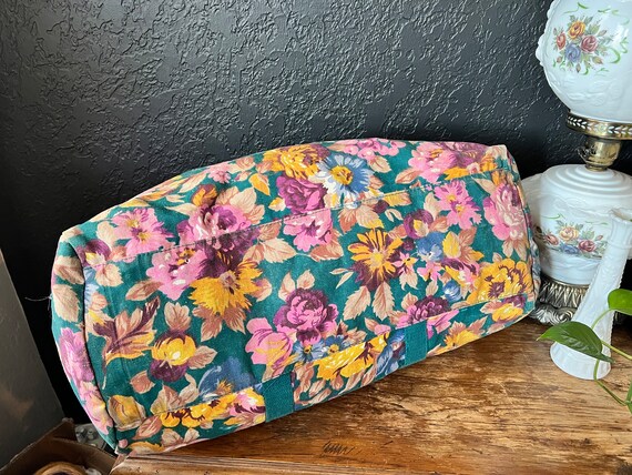 Vintage Teal Floral Gitano Duffel Bag Flower 80s … - image 6