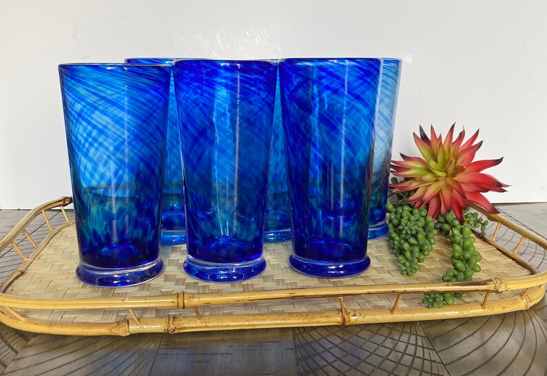 Retro Home Studio Blue Confetti Art Glass Cocktail Tumblers / Etsy