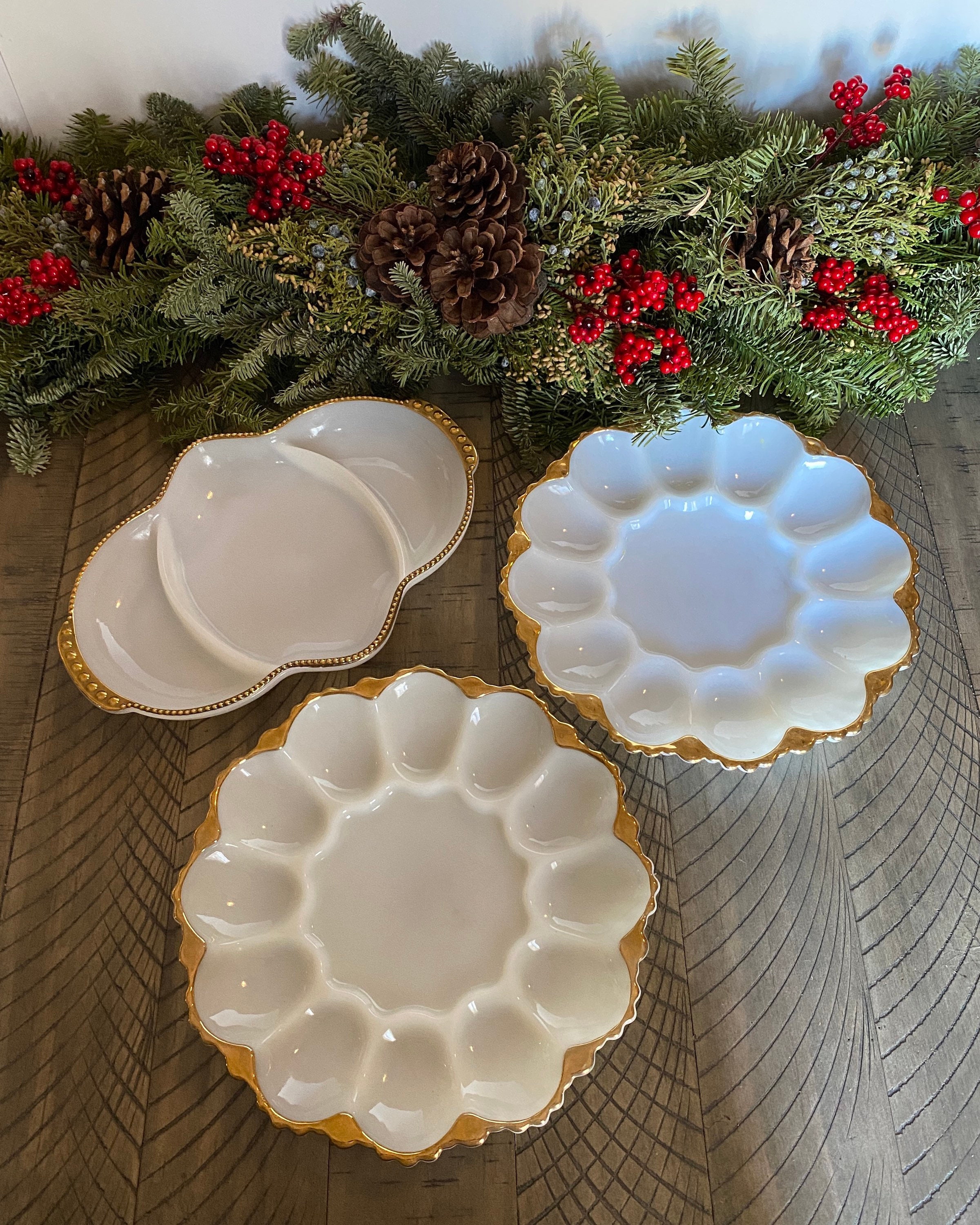 Vintage Gold Trim Milk Glass Egg/oyster/relish Dishes Etsy