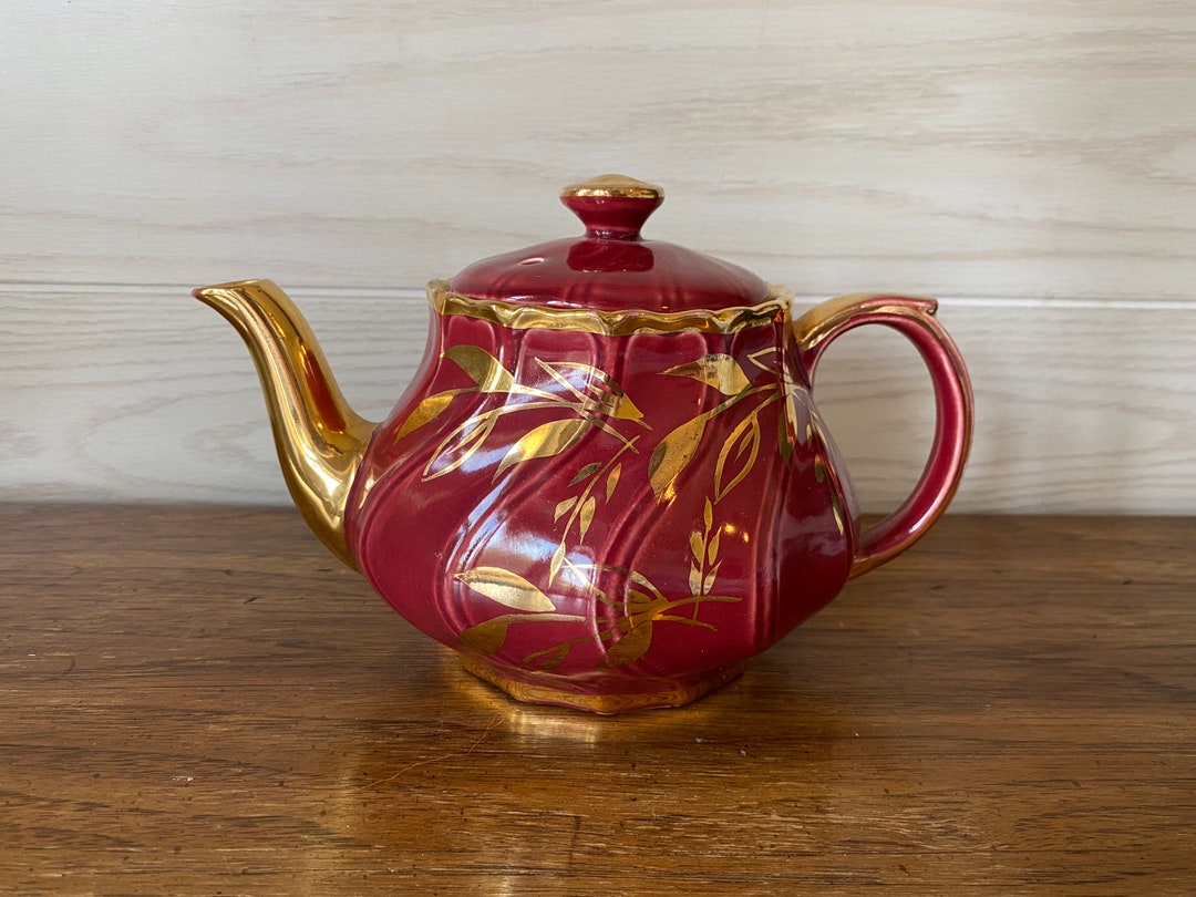 1940s Sudlows Burslem Burgundy Red and Gold Teapot Made in Etsy