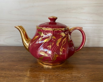 1940’s Sudlow’s Burslem Burgundy Red and Gold Teapot - Made in England