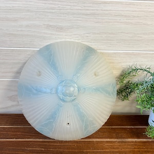 Antique Frosted Art Deco Replacement Shade // Triple Chain // Vintage 10 1/4" Floral Blue Frosted Glass 3 Chain Ceiling Light Shade