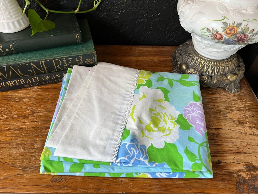 Vintage Jcpenney Blue Floral Twin Flat Sheet Etsy