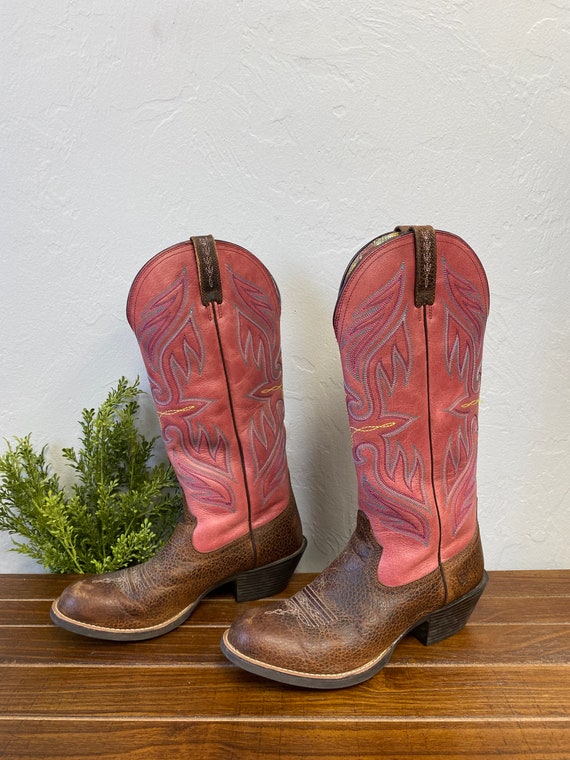 Women's Ariat Round Up Buckaroo Watermelon Pink Boots Size 8