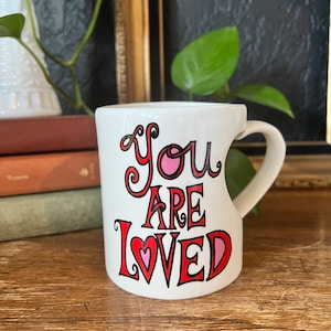 You Are Loved Retro Hear Handle Mug